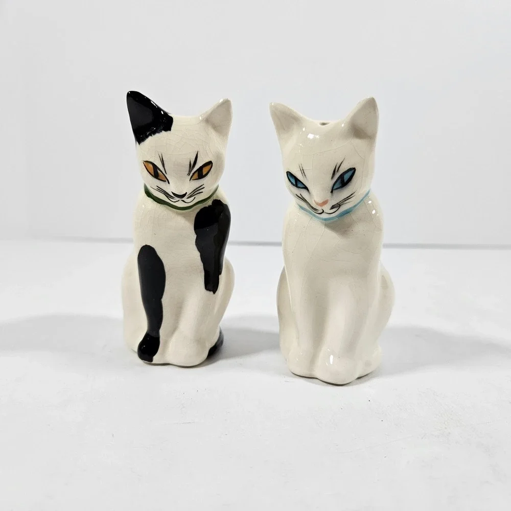 Vintage Ceramic Cat Salt and Pepper Shakers 2 Sets Polka Dot and Calico Feline